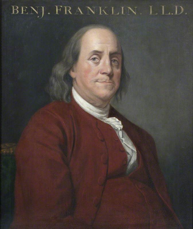 Wright, Joseph; Benjamin Franklin (1706-1790); The Royal Society; http://www.artuk.org/artworks/benjamin-franklin-17061790-216365